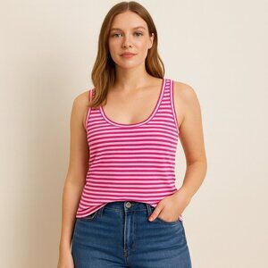 Anthropologie t.la Scoop Neck Pink and White Stripe Tank Top - Size Medium